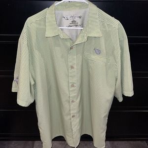 MOJO XL Men's Green White Check‎ Fishing Shirt S/S